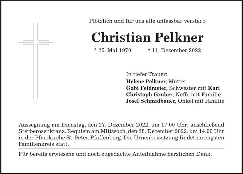 Traueranzeige Christian Pelkner