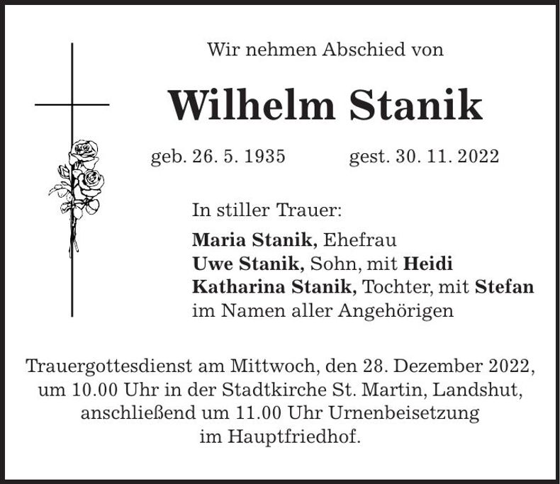 Traueranzeige Wilhelm Stanik