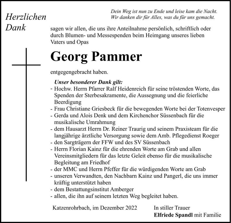 Traueranzeige Georg Pammer