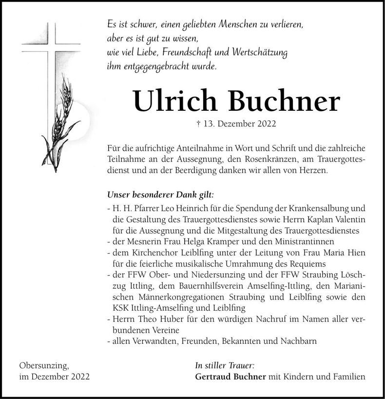 Traueranzeige Ulrich Buchner