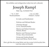 Traueranzeige Joseph Rampl