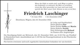 Traueranzeige Friedrich Laschinger