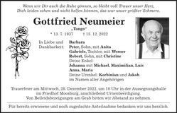 Traueranzeige Gottfried Neumeier