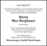 Traueranzeige Max Bergbauer