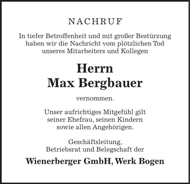 Traueranzeige Max Bergbauer