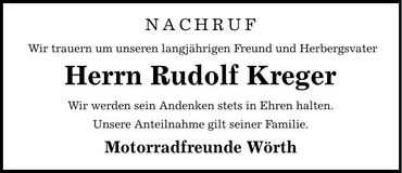 Traueranzeige Rudolf Kreger