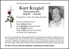 Traueranzeige Kurt Kregiel