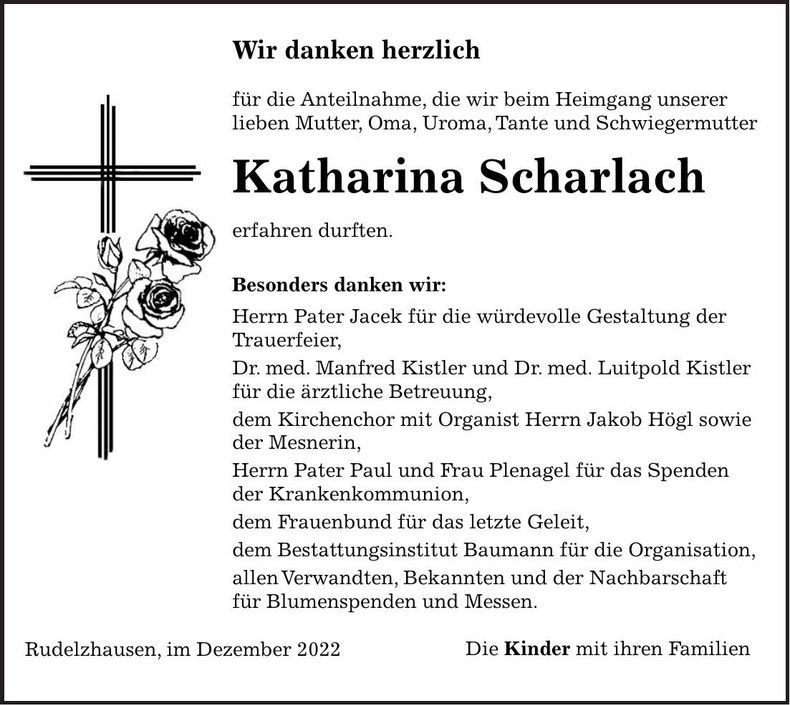 Traueranzeige Katharina Scharlach