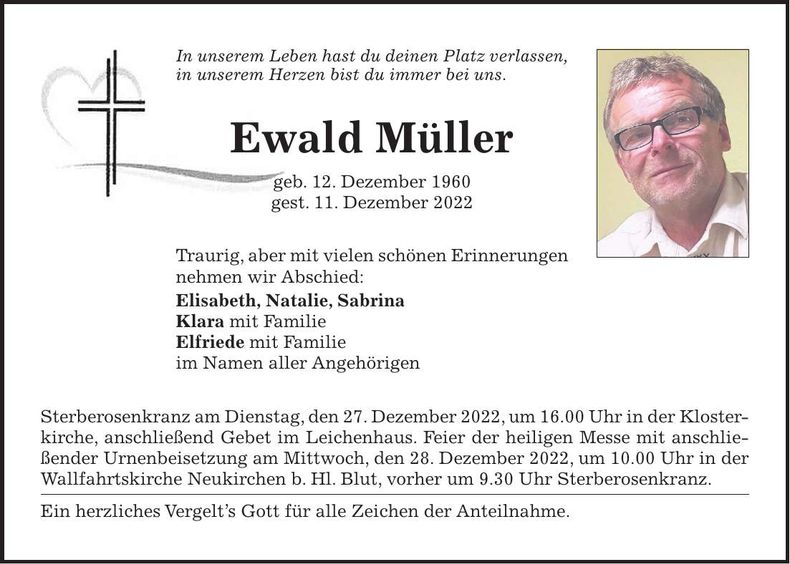 Traueranzeige Ewald Müller