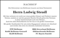 Traueranzeige Ludwig Steudl