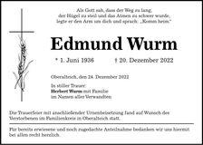 Traueranzeige Edmund Wurm