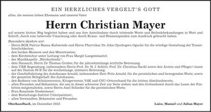 Traueranzeige Christian Mayer