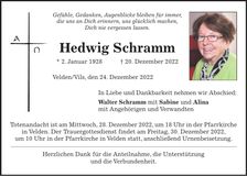Traueranzeige Hedwig Schramm
