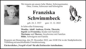 Traueranzeige Franziska Schwimmbeck