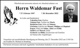 Traueranzeige Waldemar Fast