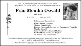 Traueranzeige Monika Oswald