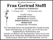 Traueranzeige Gertrud Stoffl