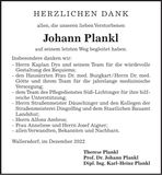 Traueranzeige Johann Plankl
