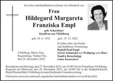 Traueranzeige Hildegard Empl