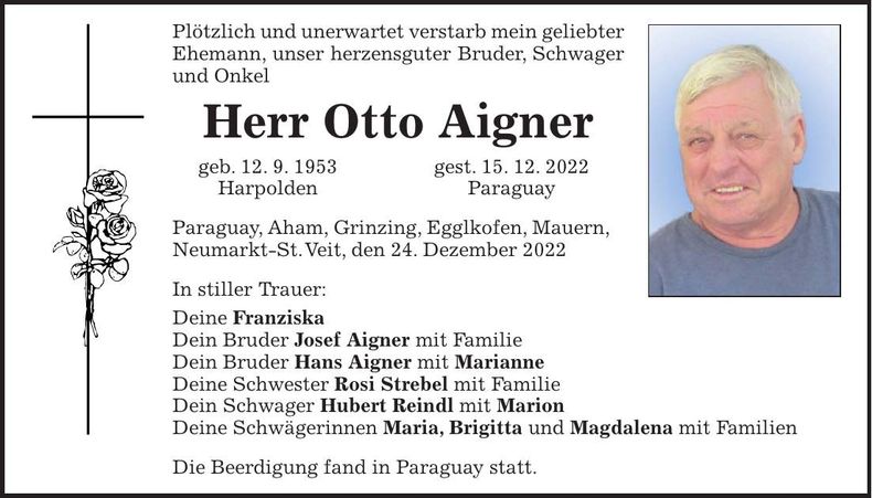 Traueranzeige Otto Aigner