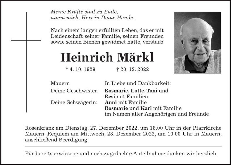 Traueranzeige Heinrich Märkl