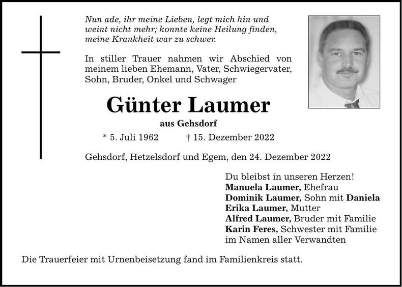 Traueranzeige Günter Laumer