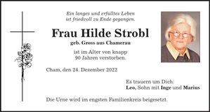 Traueranzeige Hilde Strobl