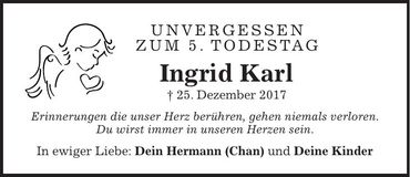 Traueranzeige Ingrid Karl
