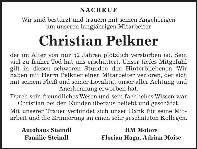 Traueranzeige Christian Pelkner