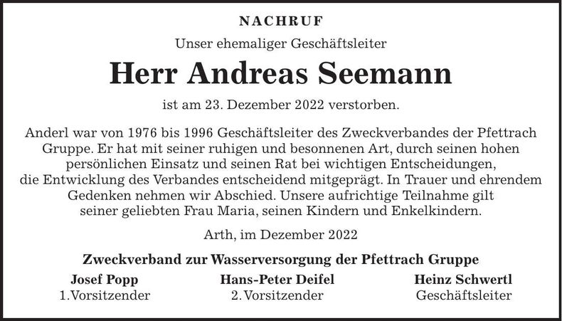 Traueranzeige Andreas Seemann