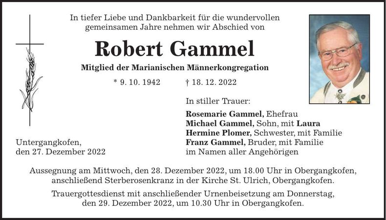 Traueranzeige Robert Gammel
