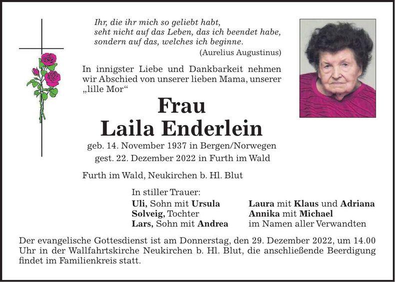 Traueranzeige Laila Enderlein
