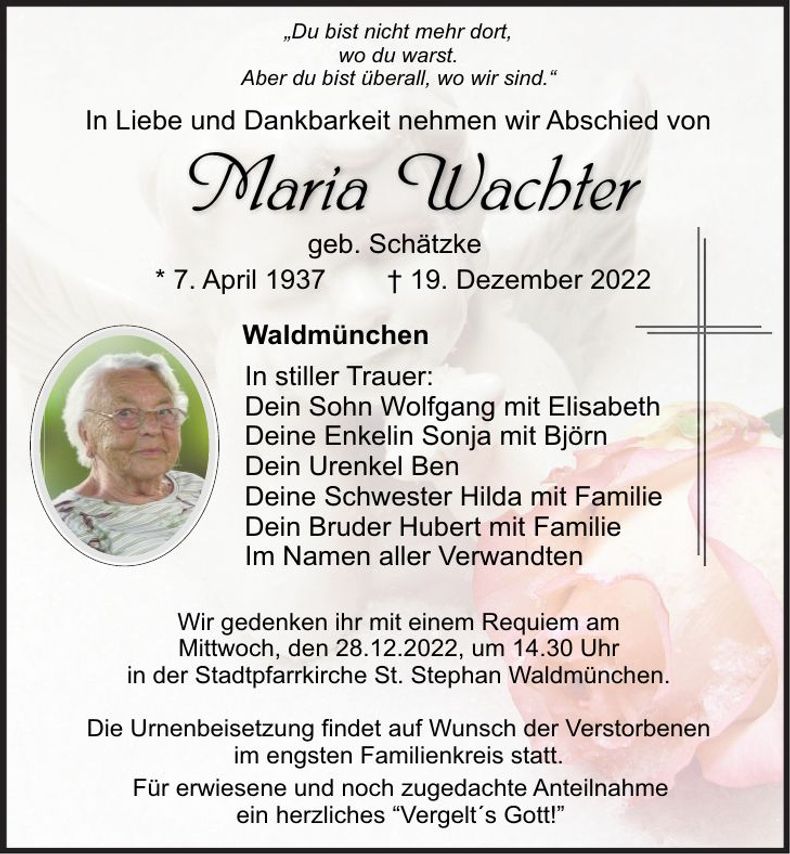 Traueranzeige Maria Wachter