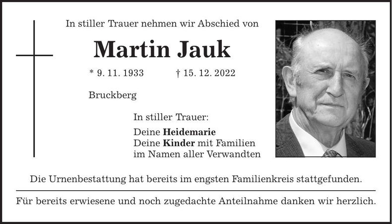 Traueranzeige Martin Jauk