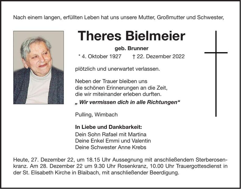 Traueranzeige Theres Bielmeier