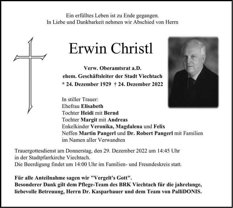 Traueranzeige Erwin Christl