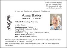 Traueranzeige Anna Bauer