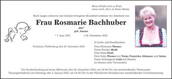 Traueranzeige Rosmarie Bachhuber
