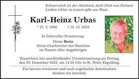 Traueranzeige Karl-Heinz Urbas