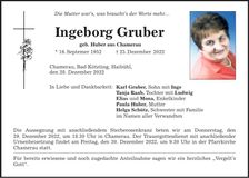 Traueranzeige Ingeborg Gruber