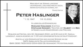 Traueranzeige Peter Haslinger