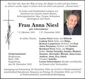 Traueranzeige Anna Niesl
