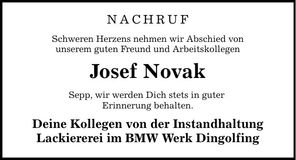 Traueranzeige Josef Novak