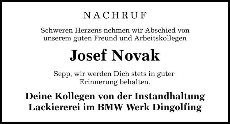 Traueranzeige Josef Novak
