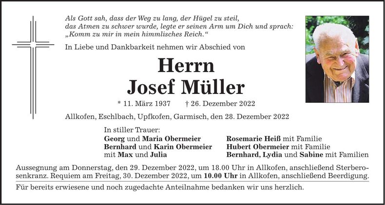 Traueranzeige Josef Müller