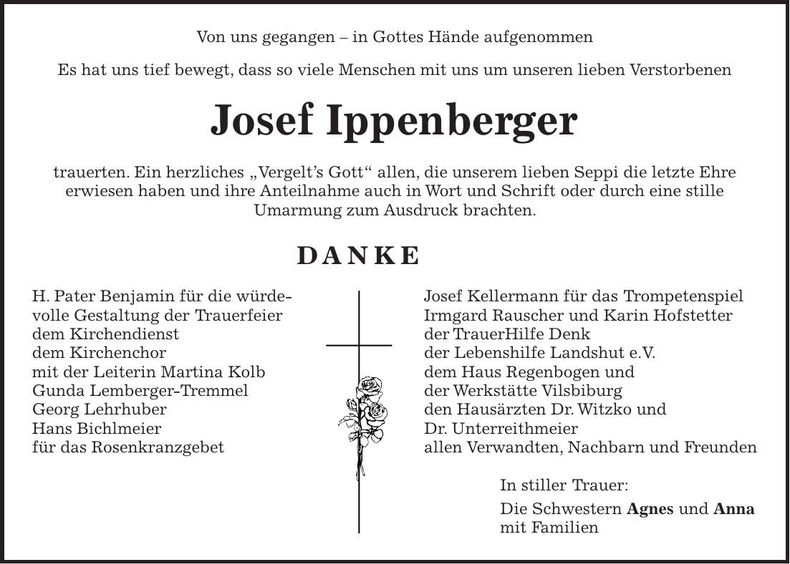 Traueranzeige Josef Ippenberger
