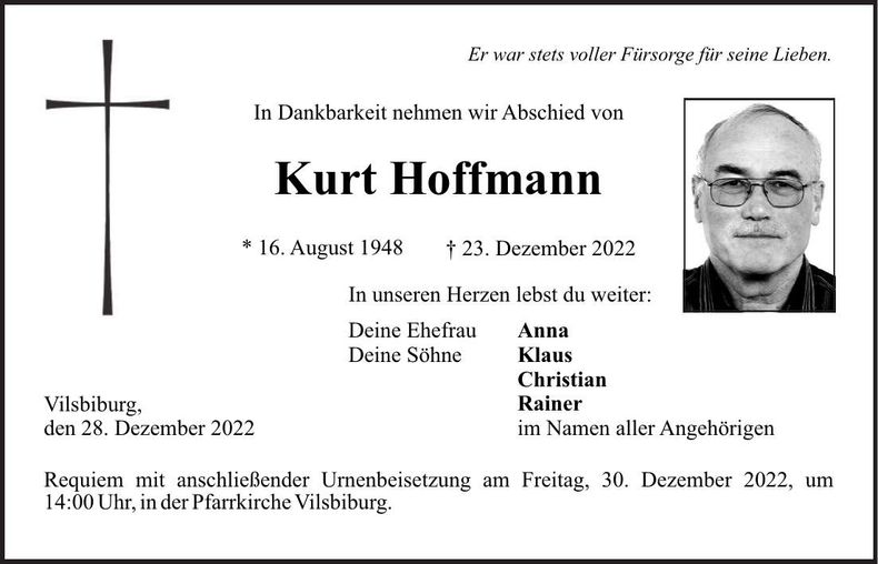 Traueranzeige Kurt Hoffmann