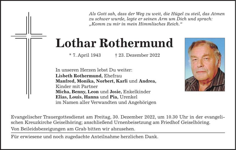 Traueranzeige Lothar Rothermund
