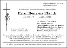Traueranzeige Hermann Ehrlich