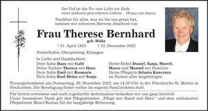 Traueranzeige Therese Bernhard